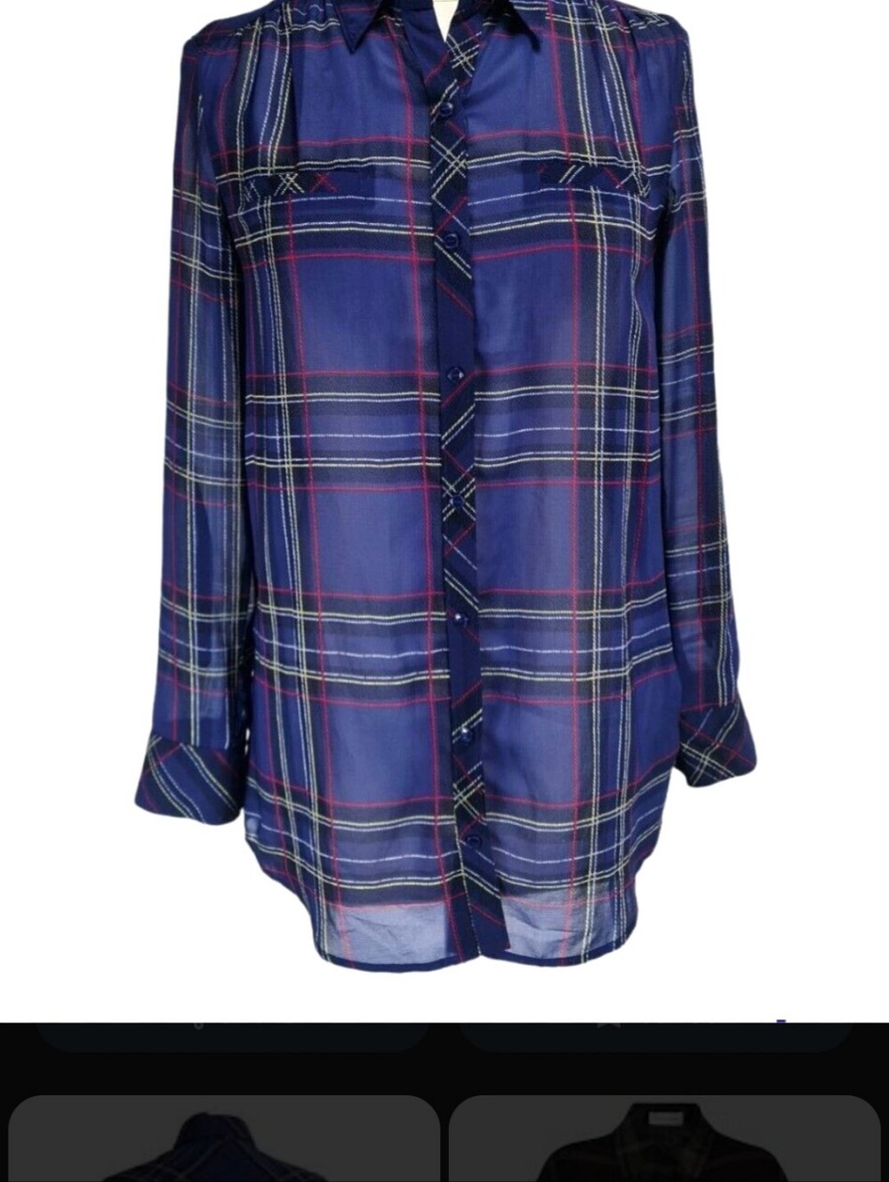 GUESS Navy Blue Plaid Button-Down Shirt